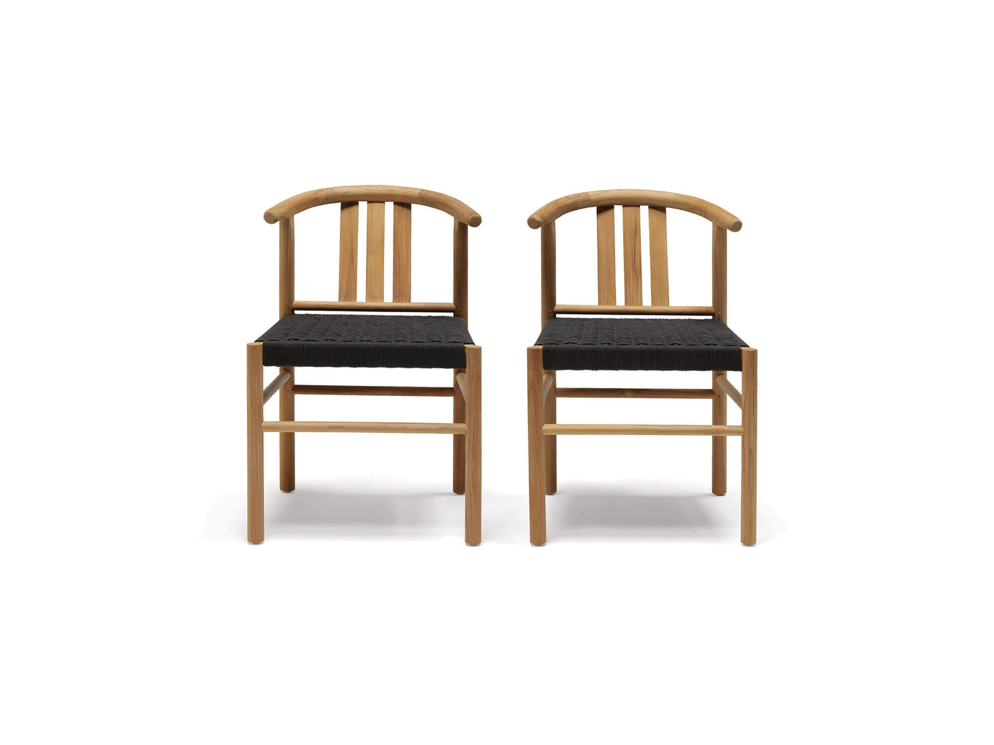Front view of two outdoor dining chairs